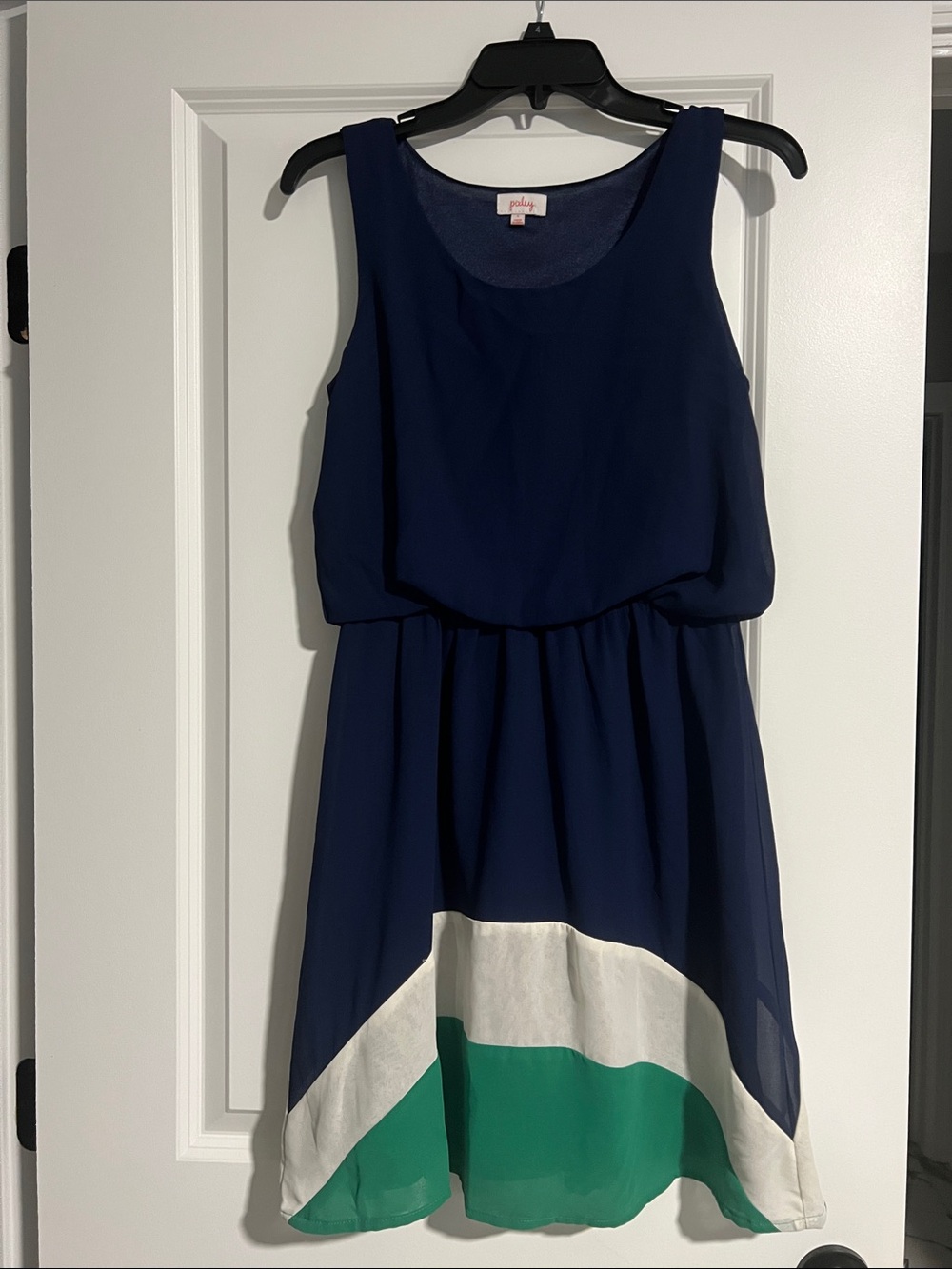 Pixley Navy Blue Midi Dress with White and Teal Colorblock